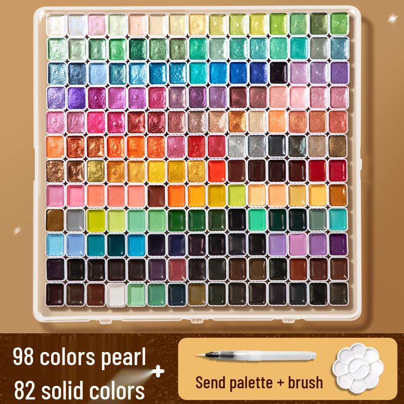 Set di Pittura ad Acquerello Perlescente Portatile - 180 Colori, Compatto Stile Dunhuang