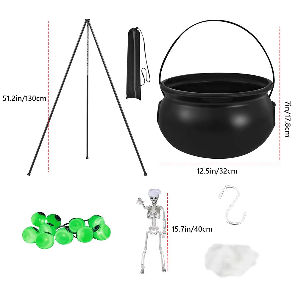 Halloween Decorations Large Witch Cauldron W/ Eyeballs String Light and Skeleton Large Halloween Party Bowl for Porch Home Party