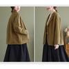 GMXIA Autumn Waffle Extra Suit Collar Short Loose Long-sleeved Top for Women