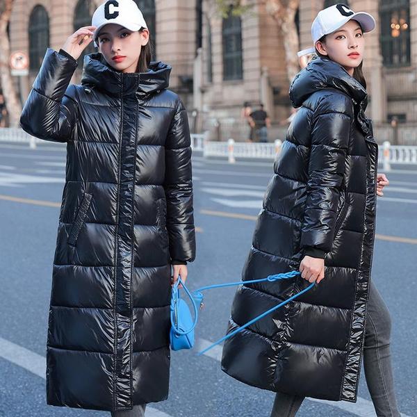 

Winter Korean Style Oversized Hooded Long Puffer Coat Women s Waterproof Shiny Faux Fur Lined Thick Warm Jacket XXXL чёрный