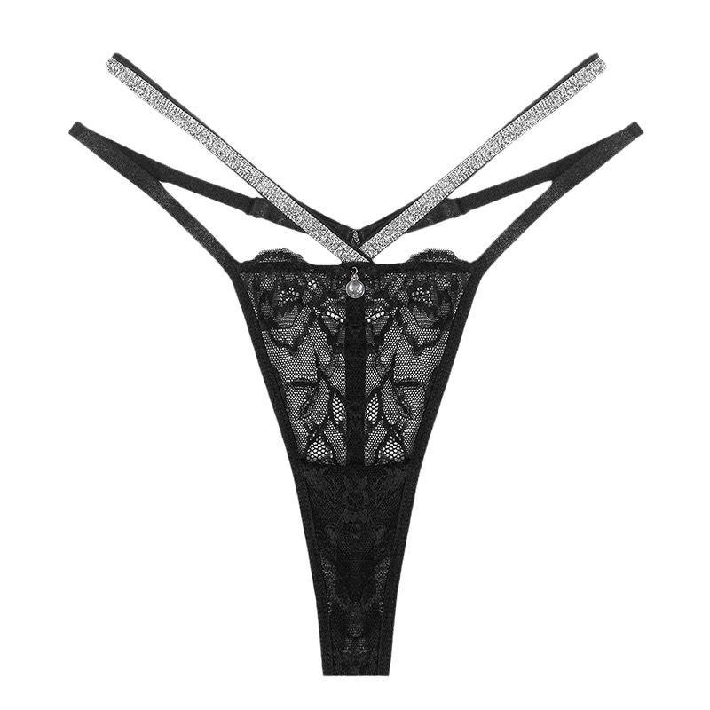 Cross-Border Exclusive Low-Waist Seamless Lace Thong with Thin Double Straps and Hollow Design, Plus Size Available.