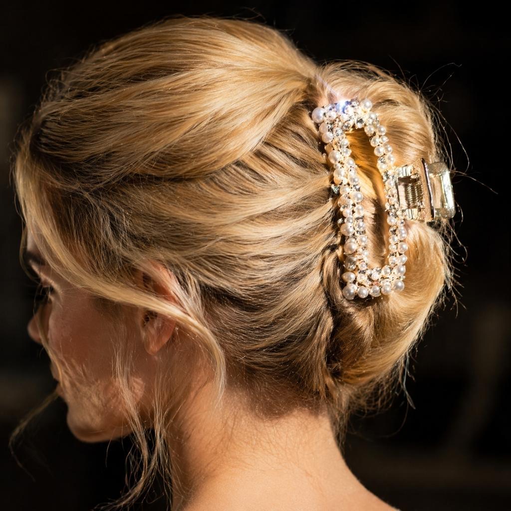 Large Hair Clip Metal Hair Claw with Decorative Round Embellishments Durable Hair Accessory for Secure Updos and Styling