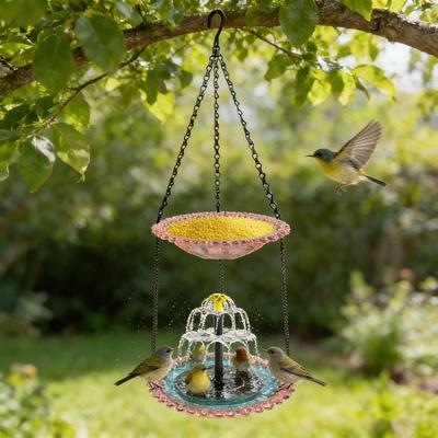 Double Layer Hanging Solar Bird Bath Fountain Wildlife Feeder Solar Cascade Hanging Bird Bath Fountain for Outdoor Garden Decor
