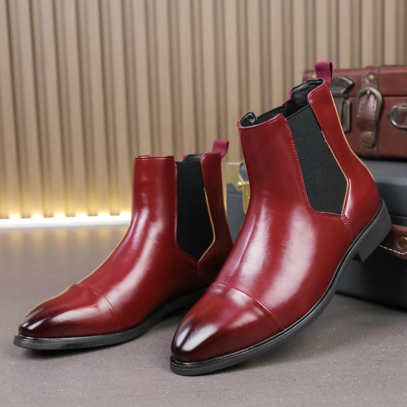 Fashion Luxury Designer New Men's Pointed Patent Leather Chelsea Casual Ankle Boot Male Winter High Tops Shoes Zapatos Hombre