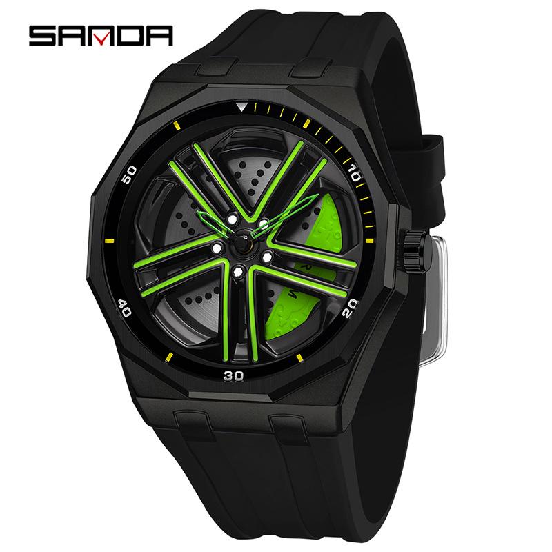 Sanda Men s Waterproof Alloy Car Wheel Design Silicone Wristwatch