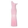 Women's Summer New Fashion Sexy Babes Slanted Shoulder Pleated Mesh Stitching Perspective Dress Women
