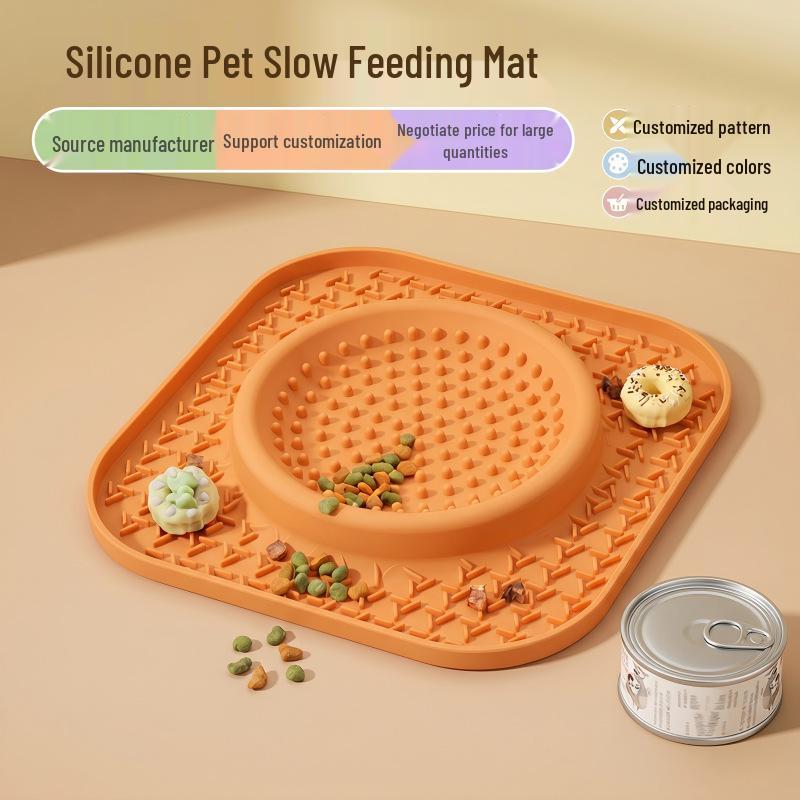 Pet Silicone Non-Slip Slow Feeder Placemat - Food Grade Multi-Functional Dog Bowl Mat