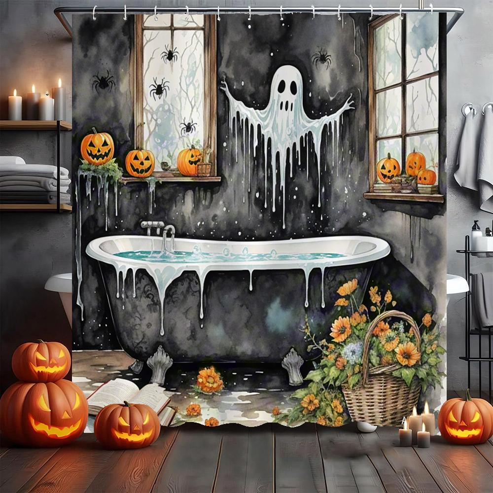 Amusing and Creative Skeleton Skull Shower Curtain Waterproof Bathroom Curtain Funny Scary Halloween Home Decorative Curtain