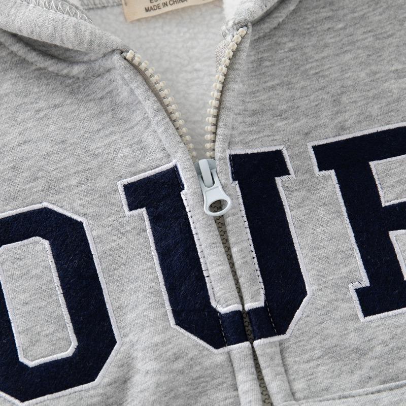 Boys Casual Letter Printed Fleece Lined Hooded Long Sleeve Zip Up Jacket