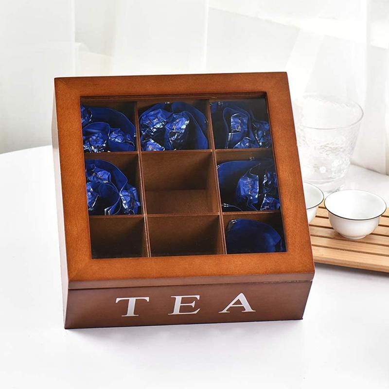 Vintage Storage Box 9 Grid Desktop Organizer Box For Jewelry Makeup Ring Necklace Tea Coffee Bag Multifunction Home Storage Box