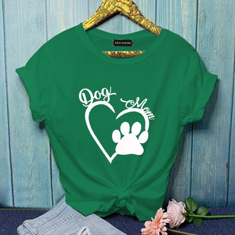 Dam Ny Mode Hundmamma Hjärta Mönster Tryckt T-shirt Söt Hund Tassavtryck Kortärmad Skjorta Hundälskare T-shirt Toppar
