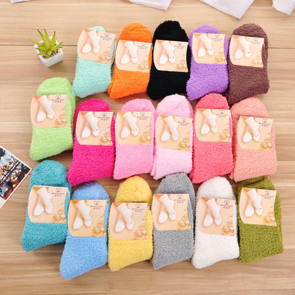 1 Pair Comfortable Home Women Multi-color Mid Pair Comfortable Calf High Socks Coral Fleece Floor Antiskid Casual Socks