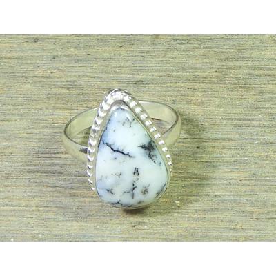 Natural Dendrite Opal 925 Sterling Silver Pear Handmade Ring Gift US-7.5 MK-67