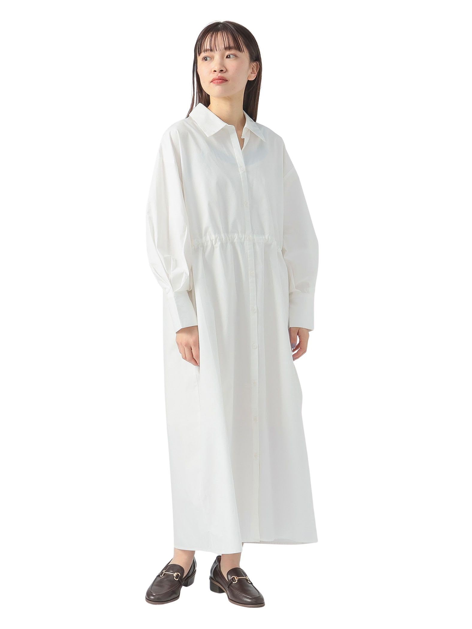 

Beams Heart Women s Drawstring Long Shirt Dress, Off White, One Size