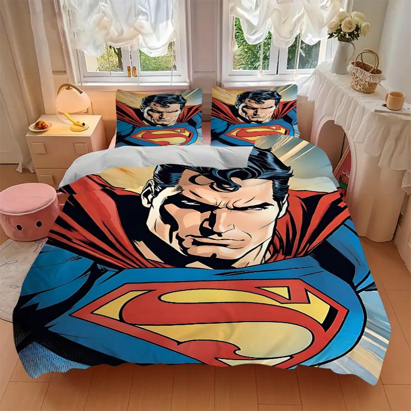 3pcs Superman Cover Set, Bedding Set, Soft Comfortable Duvet Cover, For Bedroom, Guest Room (1*Duvet Cover + 2*Pillowcases, Without Core) yy