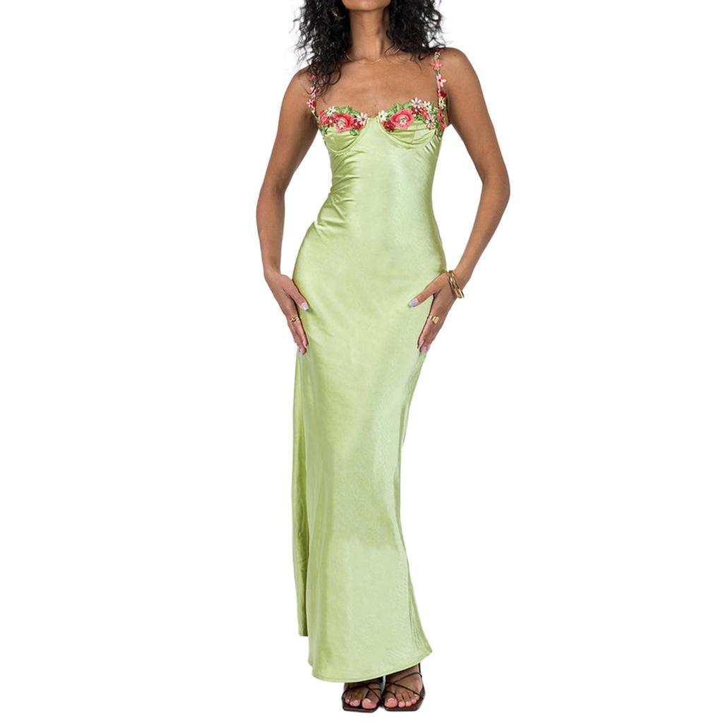 European and American Spring/Summer 2024 Embroidered Lace Sleeveless Solid Color Dress for Women