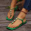 New for Women Beach Street Flip Flops Flat Shoes 2025 Summer Women's Sandals Bottomed Square Toe Beaded Sandals Zapatos De Mujer