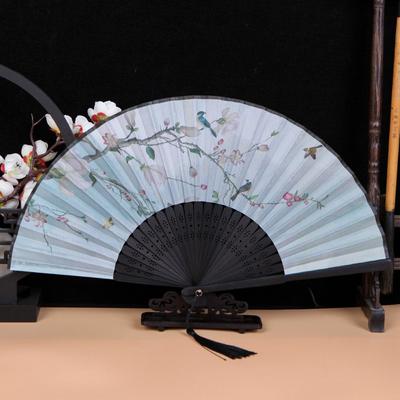 Portable No Deformation Folding Fan Handmade Handheld Props Fan Silk Fabric Bamboo Handle Cheongsam