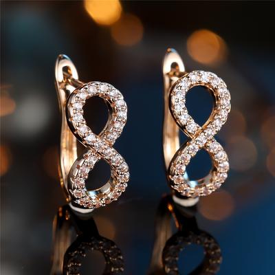 Cute Female Small Round Zircon Stone Infinity Hoop Earrings Vintage Fashion Gold Color Wedding For Women