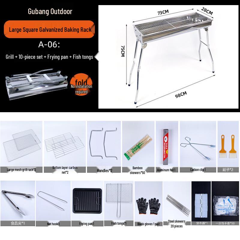Large Portable Stainless Steel Charcoal BBQ Grill for Outdoor Picnics and Home Use