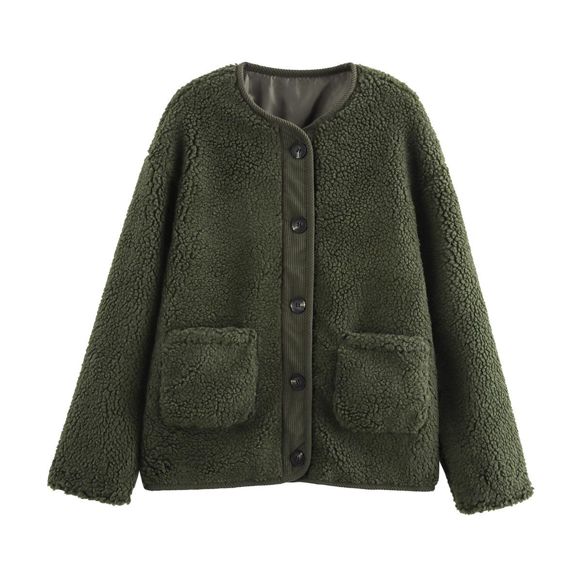 

Осень 2024 Женское Свободное Пальто из Овечьей Шерсти с Леопардовым Принтом - Европейская и Американская Мода L зелёный