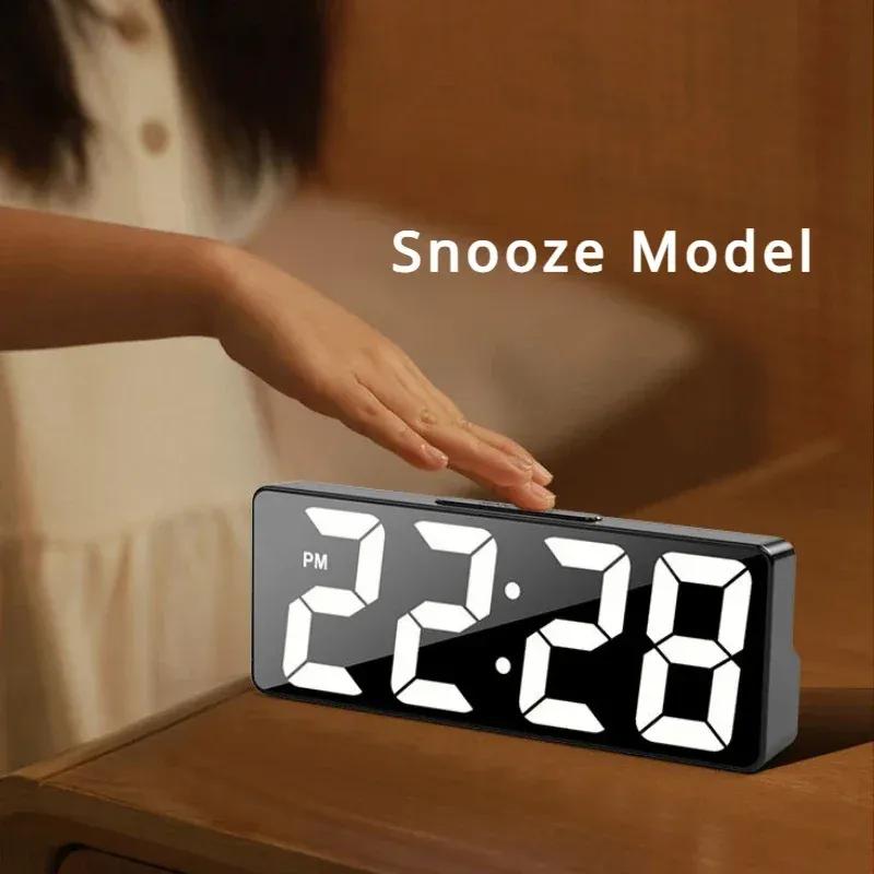 Digital Alarm Clock,Mirror Surface LED Electronic Clock,Adjustable Brightness, Snooze Model, 12/24H Display,Alarm Clock for Home