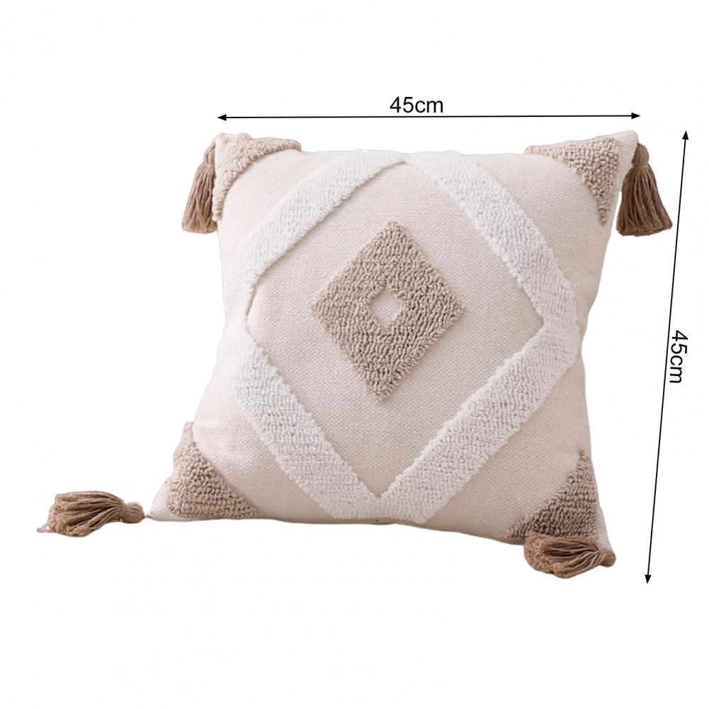 Throw Pillow Boho Soft Cotton Pattern And Tassels Pillow Cover With Braided Rope Textured Striped Woven Tufted Cushion Case