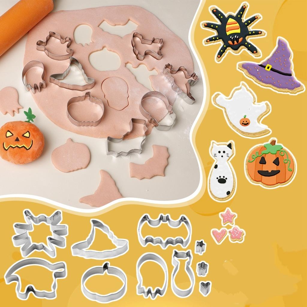 Halloween Cutters Set 10 Holiday Stainless Baking Cutter Molds Pumpkins, Bats Cutters Holiday Decorative Party Supplies