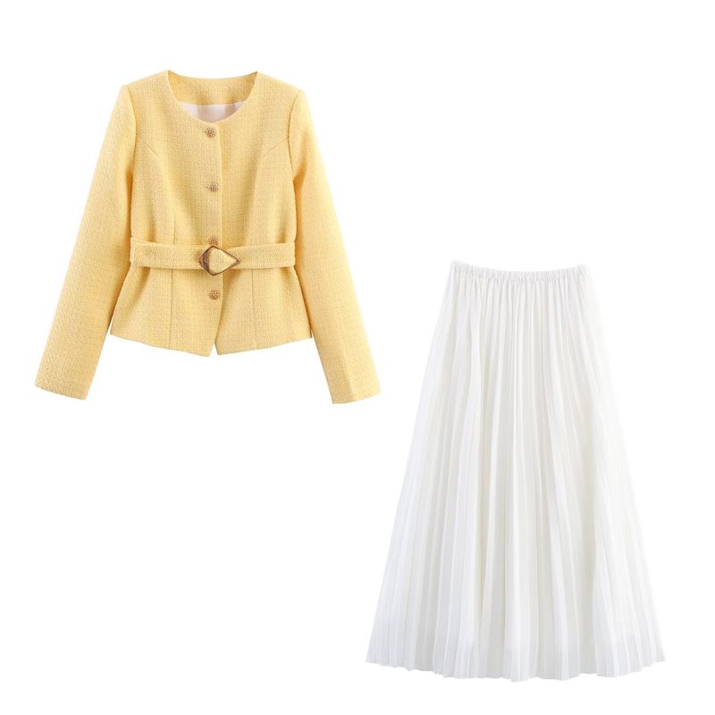Kaslead New Women clothes Western Style Fashion Simple Graceful Autumn and Winter Sweet Top Skirt Two-piece Set
