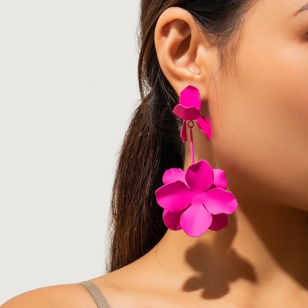 Metall Petal Blume Ohrringe Dopamin Ohrringe Schmuck Trendy Lange Anhänger Ohrringe Party