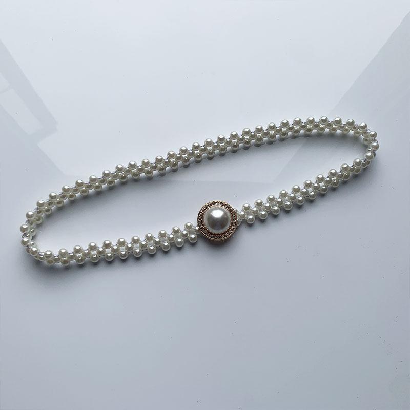 Large Pearl Hook Elastic Waist Chain Women'S Decorative Dress Waist Elastic Ladies Belt