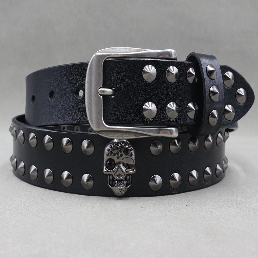 Personalized Punk Rivets and Spikes Belt Skeleton Cowhide Men and Women Skull Neutral Hip-hop Belt