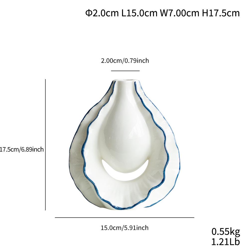 Nordic Blue Line Art Ceramic Vase: Luxury Decorative Ornament for Desktop