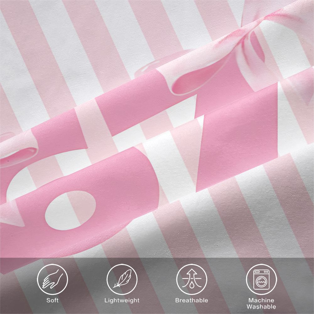 Cute Pink Bows Number 67 Print Duvet Cover Set (1 Duvet Cover & 1/2 Pillowcase) Soft Pastel Aesthetic Bedding Set for Girls Room