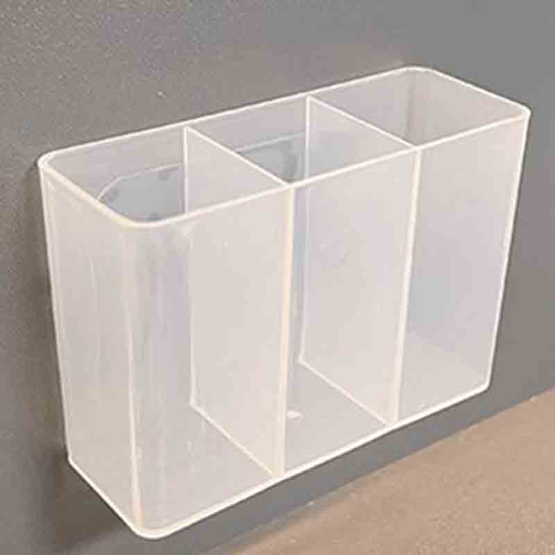 Transparent 3 Grid Wall Storage Box – Self Adhesive No Drill Organizer for Makeup Brushes, Lipstick, Pens, Perfume, Bathroom & Vanity Storage