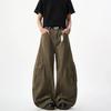FansiYu 2025 Autumn High-Waisted Loose Straight Leg Cargo Jeans for Women