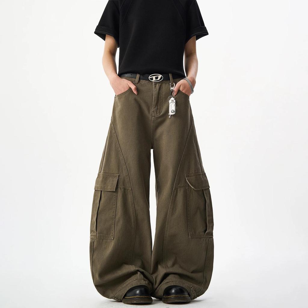 FansiYu 2025 Autumn High-Waisted Loose Straight Leg Cargo Jeans for Women