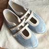 Fashion Trendy Ballet - Style Mary Jane Flats | Double - Strap Light Blue Casual Shoes, Perfect for Youthful Looks