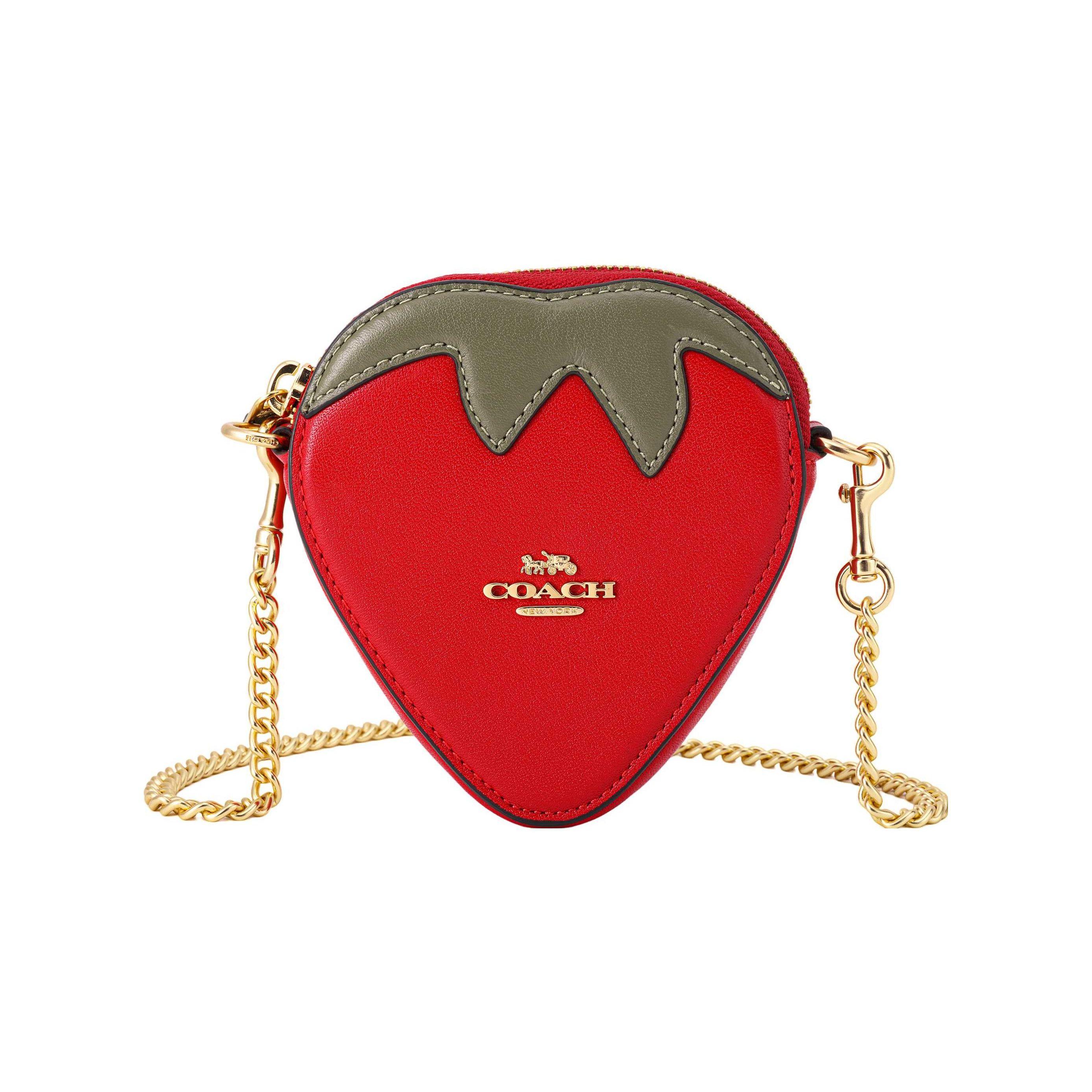 Coach 11 Gold Logo Letter Strawberry Shape Leather Shoulder Crossbody Bag Wallet Women Bags Red CI182-IMRGO Basic Set (Bag+Dust Bag)