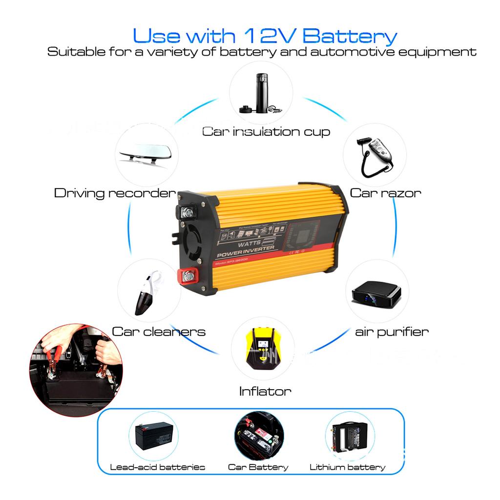 Modified Sine   Inverter 12V to 220V     LCD Display Dual USB Output for RV Truck