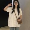 Women's Solid Color Shirt Female Lace Up Puff Sleeve Loose Blouse Summer New Korean Style Versatile Casual Lady Top
