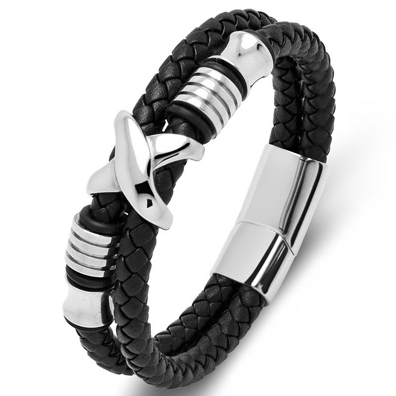 2026 European and American Men s Hand-woven Beaded Double-circle Bracelet X Trendy High-end Personalized Jewelry 16.5CM