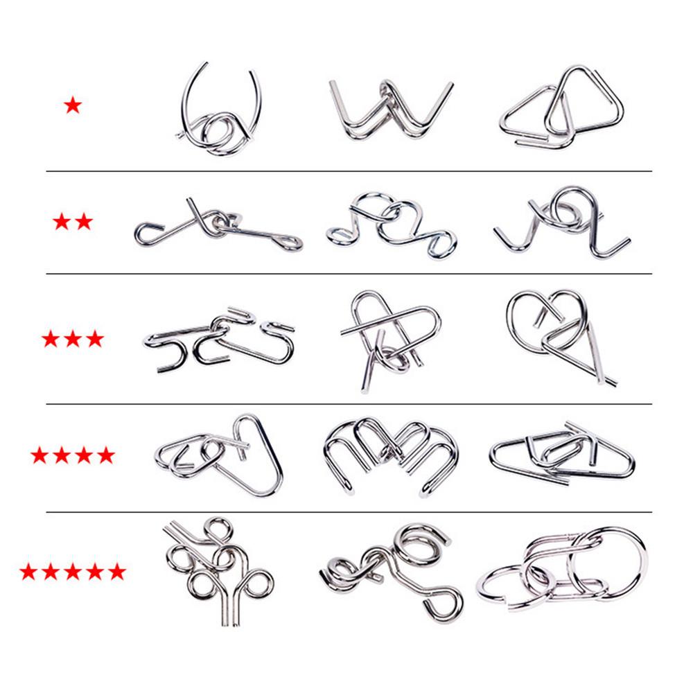 15Pcs Metal Wire Puzzles Brain Teaser Metal Wire Puzzles Educational Toy Gift