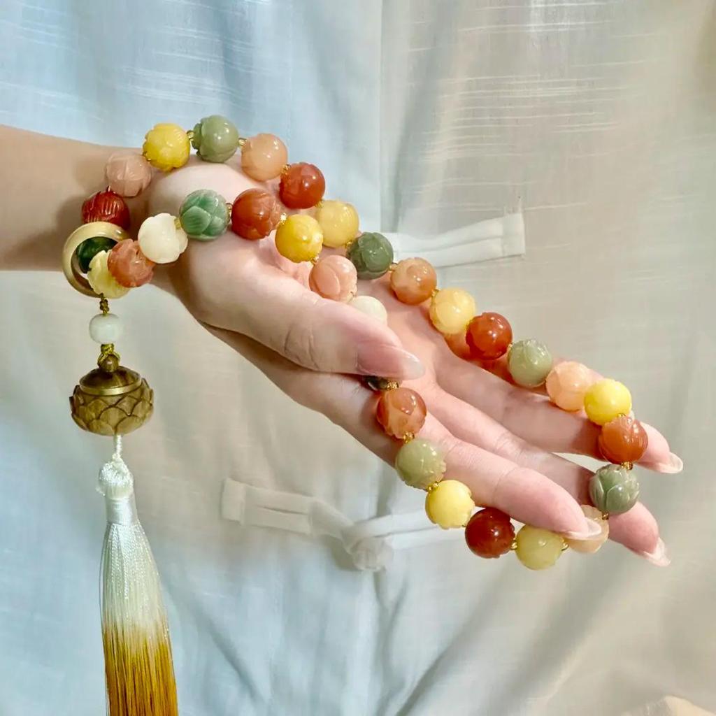 Peach Four Seasons Bodhi Root Double Circle Prayer Bracelet for Men and Women