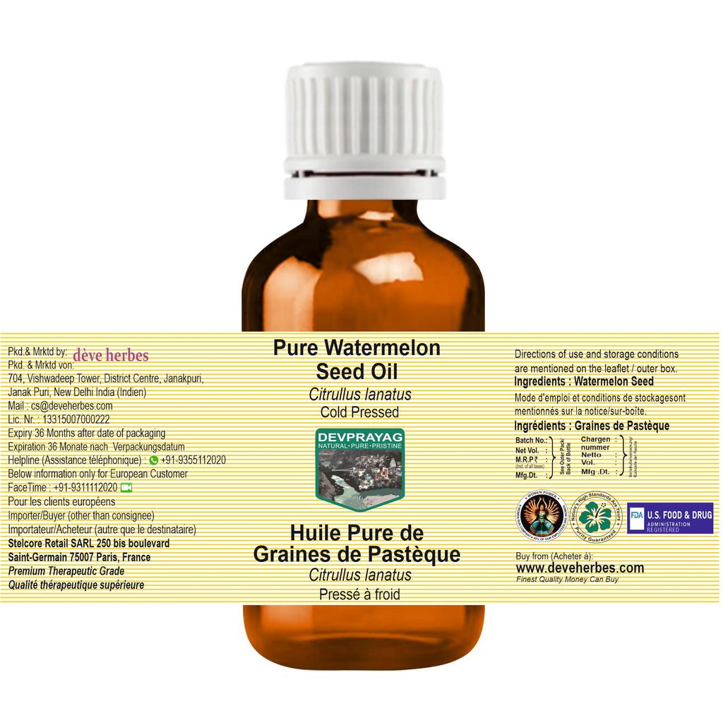 Devprayag Pure Watermelon Seed Oil (Citrullus Lanatus) | Cold Pressed | Natural | Undiluted | For Diluting Essential Oils | For Skin & Massage |