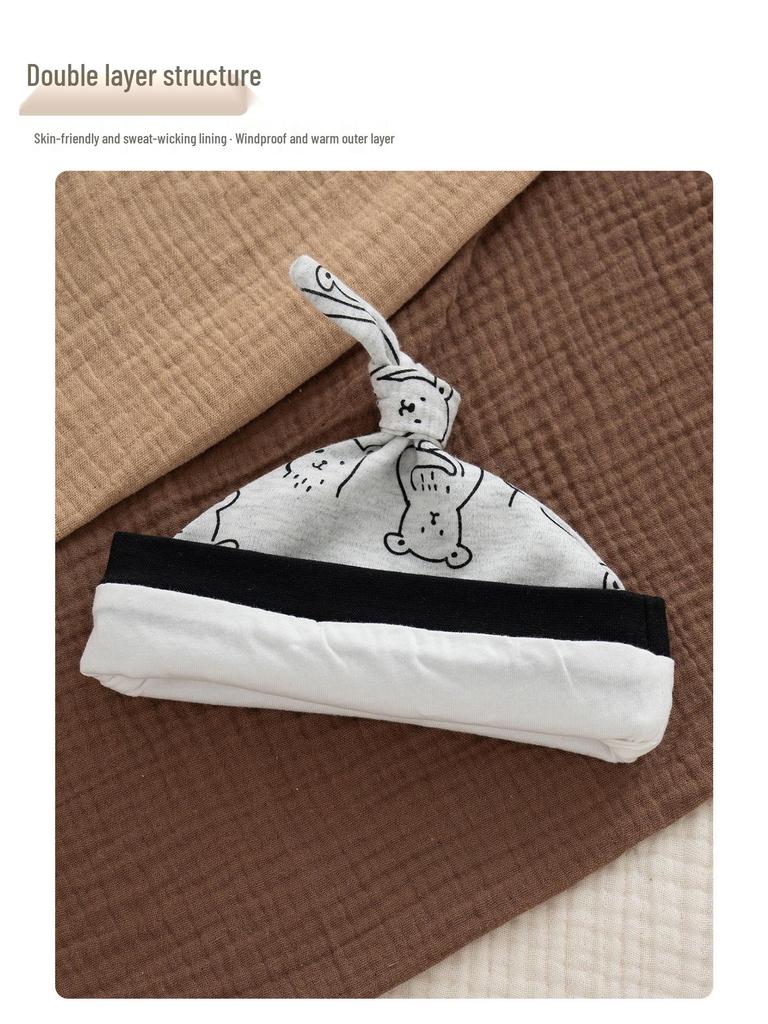 Unisex Yenidoğan Bebek Şapkası, 0-3 Ay, Saf Pamuk, Yumuşak, Çift Katmanlı, Sonbahar/Kış için İdeal