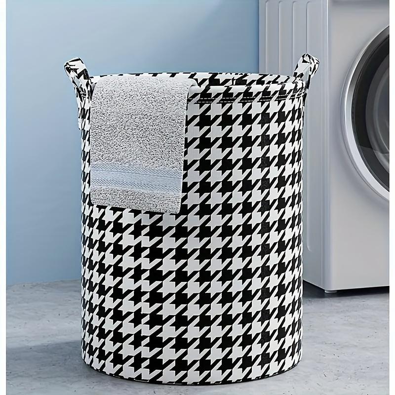 Foldable Houndstooth Laundry Hamper, Modern Fabric Storage Basket with Handle, Versatile for Bedroom, Bathroom, Living Room