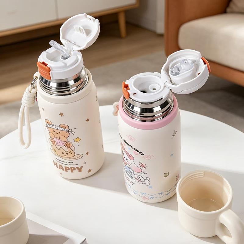 Water bottle soft cute party with lid three drinks thermos cup with star pendant portable accompanying female cute cartoon water cup