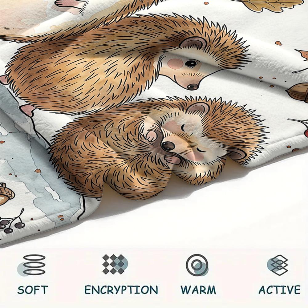 1Pc Watercolor Hedgehog Print Flannel Blanket,High quality Comfortable for All Seasons,Home Decor,Warmth and Comfort,Perfect for Christmas Gifts
