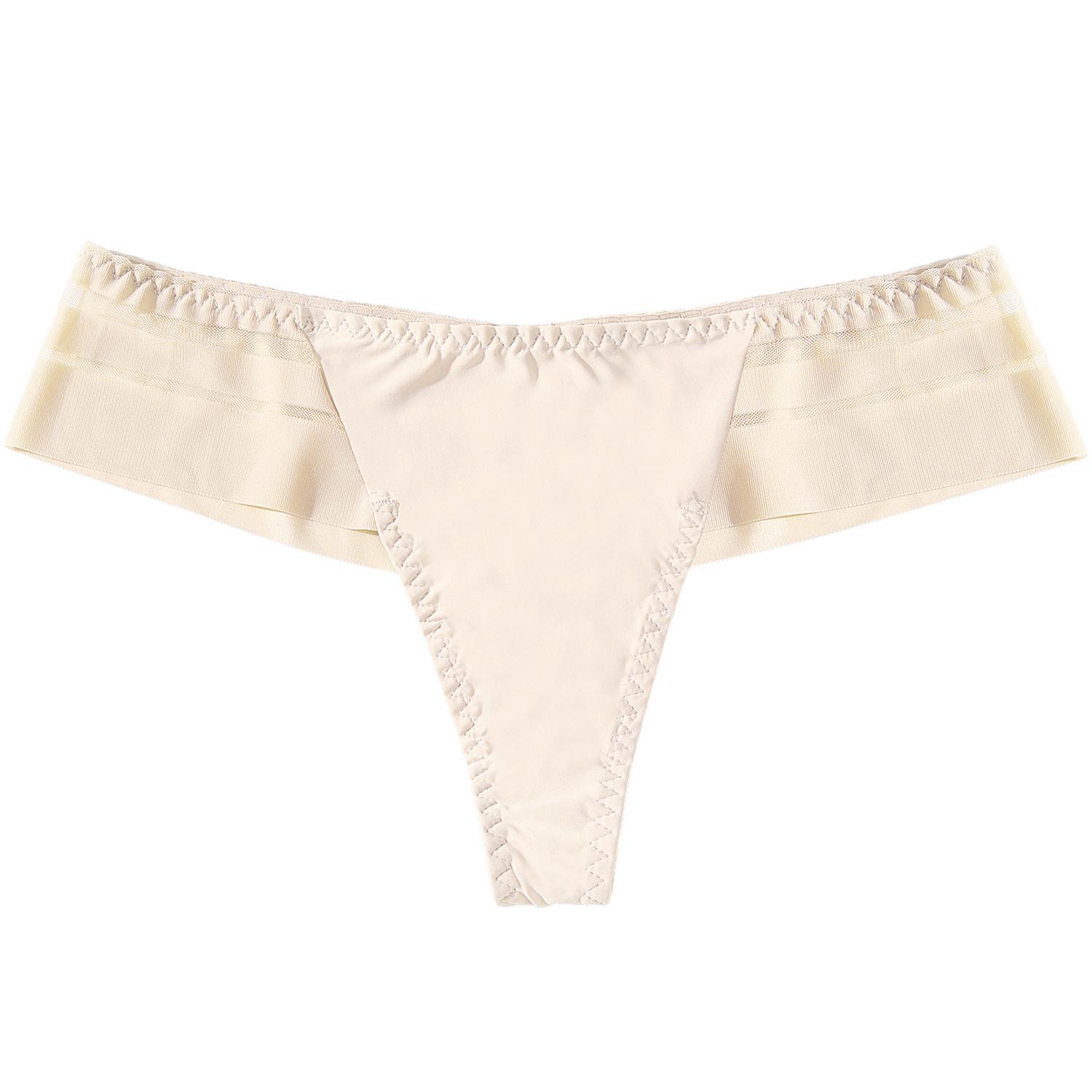 

Европейские и американские трусы-стринги из ледяного шелка с низкой посадкой: Бесшовное полосатое нижнее белье с кружевной отделкой для женщин M (35-50kg) абрикосовый